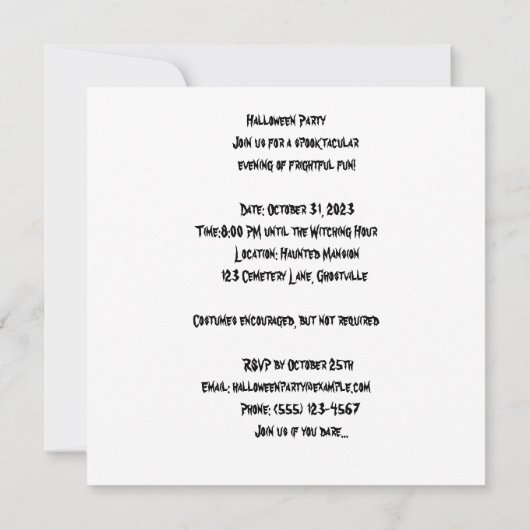 Invitation Carnaval éffrayant : Carnaval Haunted Hallow (Dos)