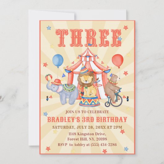 Invitation Carnaval et Animaux 3e fête d'anniversaire (Devant)