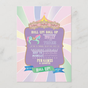 Invitation Carnaval - fête foraine - pastel - anniversaire -