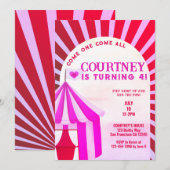 Invitation Carnaval Hot Rose Circus Festive Filles Anniversai (Devant / Derrière)