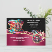 Invitation Carnaval imaginaires dames rose plumes bordeaux (Debout devant)