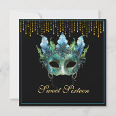 Invitation Carnaval Masqué Rose Turquoise Sweet Seize Ans (Dos)
