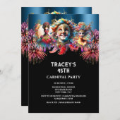 Invitation Carnaval nuit feu d'artifice de cirque mascarade b (Devant / Derrière)