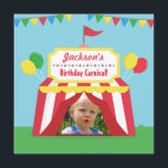 Invitation Carnaval Thème Anniversaire de enfant Party Photo<br><div class="desc">Les enfants seront ravis de recevoir cette invitation de fête d'anniversaire lumineuse et joyeuse qui a une tente carnavalesque rouge et blanc avec beaucoup de drapeaux de bottes colorés et des ballons accrochés autour. La tente est équipée d'un panneau avec des étoiles pour mettre en vedette le nom de l'enfant...</div>