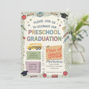 Invitation Carnet modifiable Bus scolaire Préscolaire Diplôme