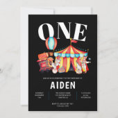 Invitation Carnival Circus Big Top Noir 1er Anniversaire (Devant)