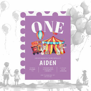 Invitation Carnival Circus Big Top Purple 1er Anniversaire