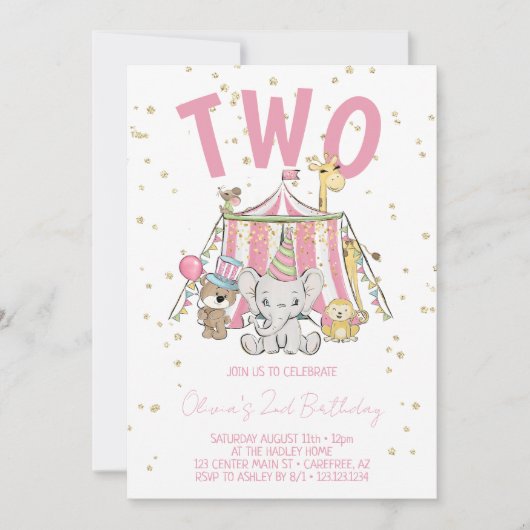 Invitation Carnival Circus Pink 2e anniversaire (Devant)