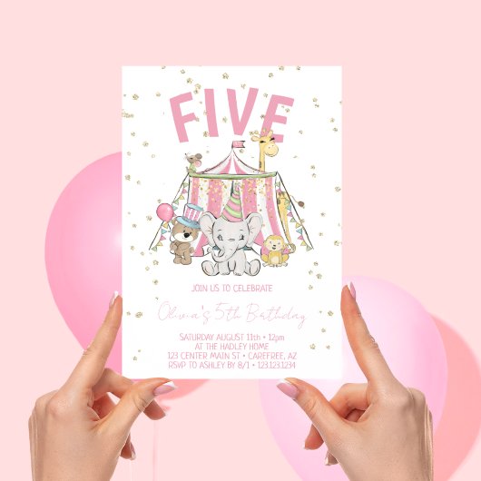 Invitation Carnival Circus Pink 5e anniversaire