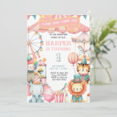 Invitation Carnival / Circus pink girl birthday invitation. (Debout devant)