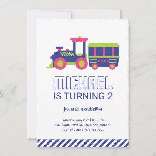 Invitation Carnival Train bleu et vert Enfants garçons Annive (Devant)