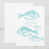Invitation Caroline Côtière Vintage Turquoise Poisson d'Eau d (Devant / Derrière)