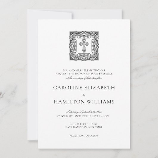 Invitation Caroline Simple Noir Script Mariage chrétien (Devant)