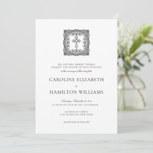 Invitation Caroline Simple Noir Script Mariage chrétien (Debout devant)