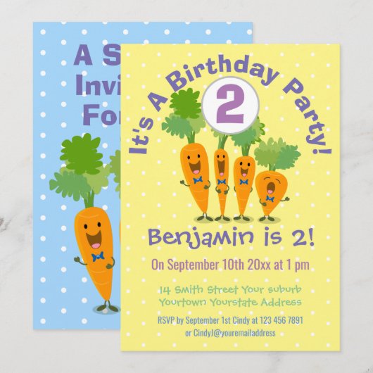 Invitation Carotte chantante mignonne dessin animé (Devant / Derrière)