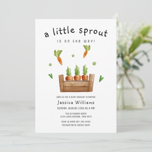 Invitation Carottes de jardin bébé douche de pousse petite fr (Debout devant)