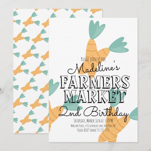 Invitation Carottes Légumes du marché fermier d'été (Devant / Derrière)