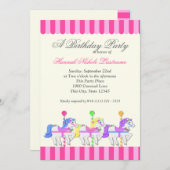 Invitation Carousel Anniversaire rose (Devant / Derrière)