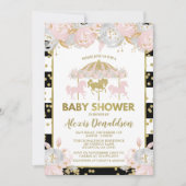 Invitation Carousel Baby shower rose et or (Devant)