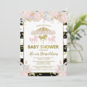 Invitation Carousel Baby shower rose et or (Debout devant)