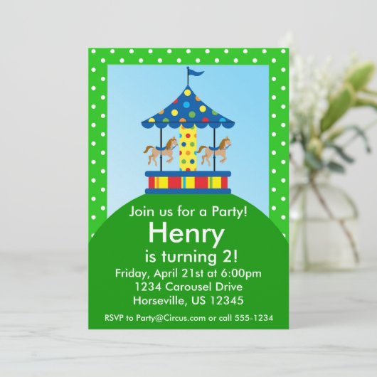 Invitation Carousel de cheval, fête d'anniversaire du Carnava (Debout devant)