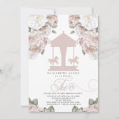 Invitation Carousel Floral Rose doux Deuxième anniversaire (Devant)