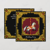 Invitation Carousel Horse Gold Red Black Regal fête d'anniver (Devant / Derrière)