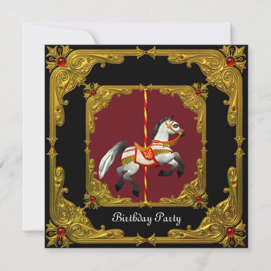 Invitation Carousel Horse Gold Red Black Regal fête d'anniver (Devant)
