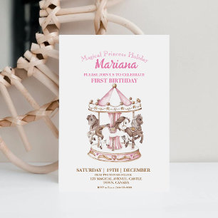 Invitation Carousel magique Unicorn 1ère fête Anniversaire de