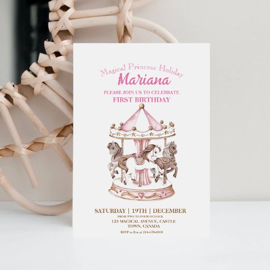 Invitation Carousel magique Unicorn 1ère fête Anniversaire de