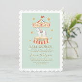 Invitation Carousel Pastel Sage Green Cute Baby shower (Debout devant)