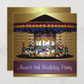 Invitation Carousel Ponies Girls 5e anniversaire (Devant / Derrière)