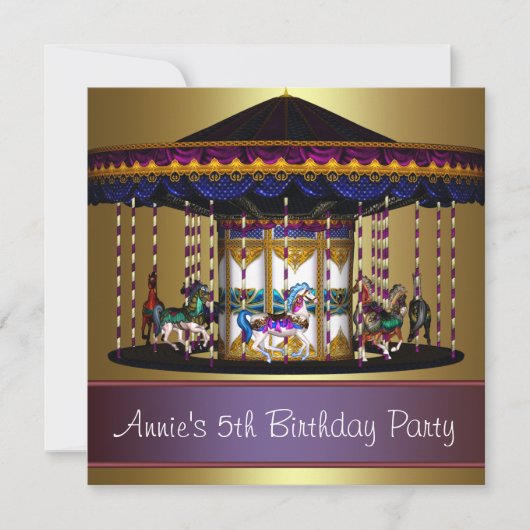 Invitation Carousel Ponies Girls 5e anniversaire (Devant)