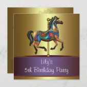 Invitation Carousel Pony Girls 5e fête d'anniversaire (Devant / Derrière)