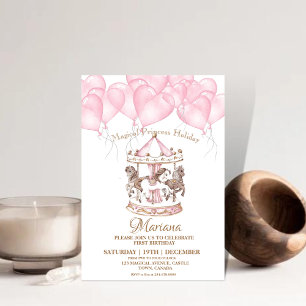 Invitation Carousel rose Cute Unicorn 1ère fête Anniversaire 