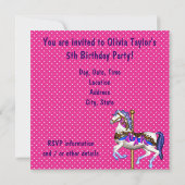 Invitation Carousel rose Pony Girls 5e fête d'anniversaire (Dos)