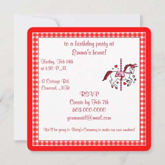 Invitation Carousel Unicorn Saint Valentin (Dos)