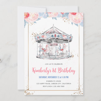 Invitation Carousel Wonderland Anniversaire rose