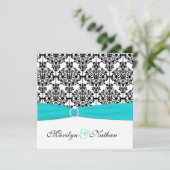 Invitation Carré Aqua, White et Black Damask II (Debout devant)
