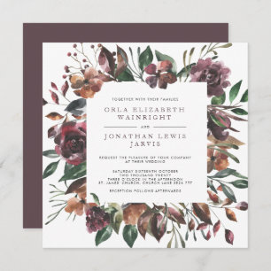 Invitation Carré Automne Aquarelle Muet Floral Frame Mariage