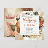 Invitation Carré Automne Floral Brûlé Orange Thanksgiving (Devant / Derrière)