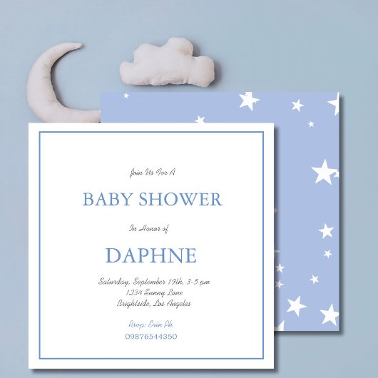Invitation Carré baby shower Blue Stars