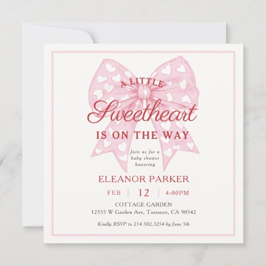 Invitation Carré Baby shower Pink Bow (Devant)