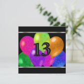 Invitation Carré Ballons d'anniversaire 13 (Debout devant)