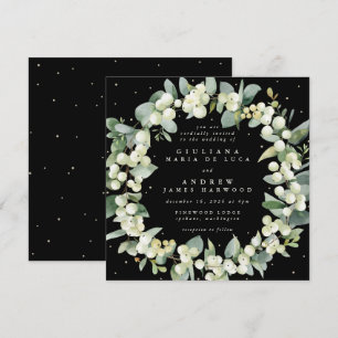 Invitation Carré Black Snowberry + Eucalyptus Wreath Mariage
