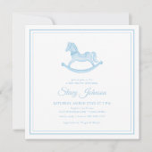 Invitation Carré Blue Rocking Horse Boy Baby shower Invitatio (Devant)