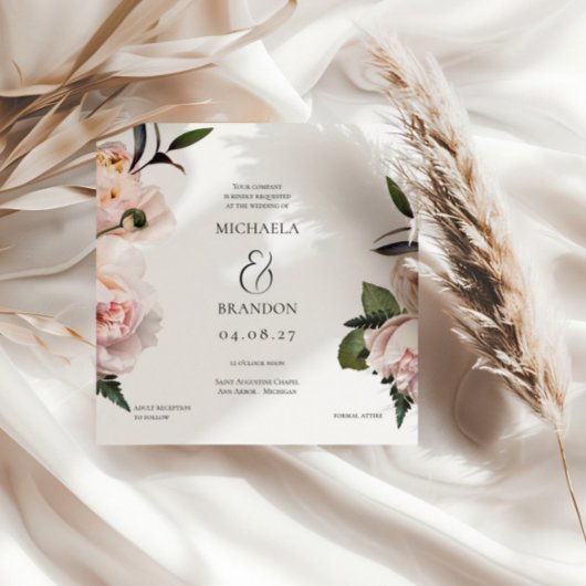 Invitation carré Blush Floral Bridal