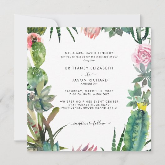 Invitation Carré Cactus Mariée Parents Mariage (Devant)