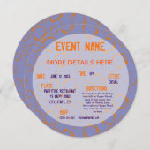 Invitation Carré cercle violet orange motif rond tournent (Devant / Derrière)