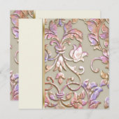 Invitation Carré Champagne Embossé Look Damask (Devant / Derrière)